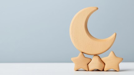 Creative wooden moon and stars stacking toy with a cozy celestial theme and soft wood grains