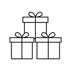 Stack of outline gift boxes with bows isolated vector illustration