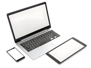 Modern laptop tablet and smartphone displaying blank screens