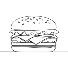 Continuous Line Art Hamburger Vector Illustration - Modern Fast Food Icon