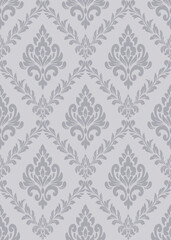 Elegant damask pattern vector with grey background, luxury damask pattern vector for wallpaper and fabric, seamless damask pattern vector for packaging