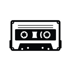 Retro Black Cassette Tape Vector Icon - Vintage Audio & Music Format