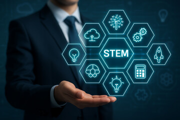 Business STEM concept. Science Technology Engineering Math education web icon.
