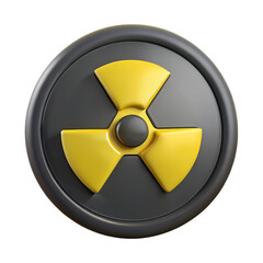 Black Radioactive Hazard Symbol on Yellow Button - Nuclear Danger, Radiation Warning, Biohazard Alert and Environmental Safety Concept - 3D Rendering