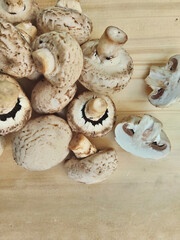 Fresh Cremini Mushrooms on a Wooden Board
