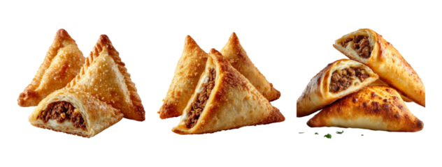 Savory Pastries with crispy crust and rich filling on white background