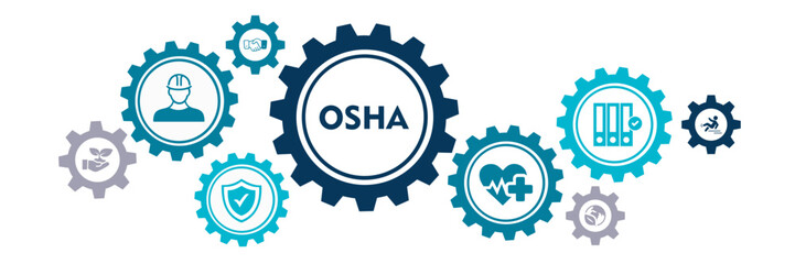 OSHA banner web icon vector illustration concept for occupational safety and health administration with an icon of worker protection healthcare and procedure.