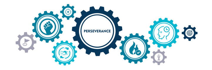 Perseverance vector infographic in minimal outline style