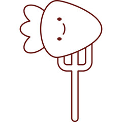 Strawberry On Fork Cartoon Style