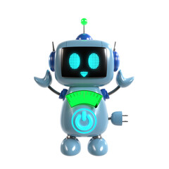 両手を挙げて歓迎するかわいい青いロボットのキャラクター3Dイラスト