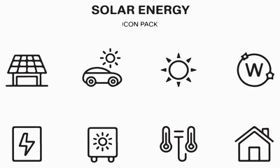 Solar energy icons solar panel electric car