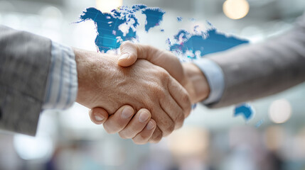 Investors shaking hands after signing global business partnership deal