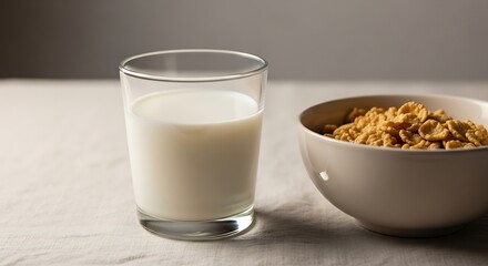 Cornflakes and Milk on Folded Napkin – Soft Flat Lay of Everyday Breakfast Scene