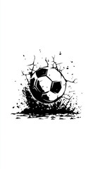 Dynamic soccer ball bursting through ground with powerful impact