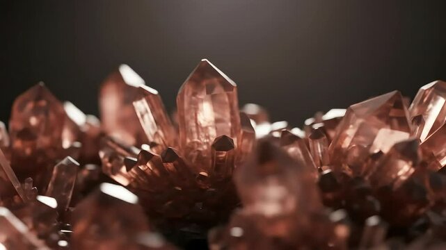 Rose quartz crystal cluster closeup