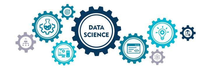 Data science banner web icon for Computer Science and insight, Ai, Big Data, algorithm, analyze, Statistic, knowledge, Deep and machine learning. minimal vector infographic concept. 