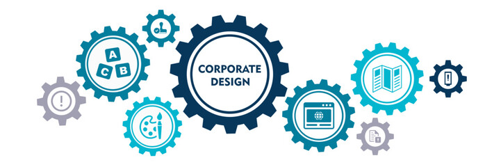 Corporate design banner web icon vector illustration concept with icon of logo, creation, fonts, website, letterhead, brochures, stamp and poster