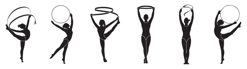 Athletic Girl Showing Different Sporty and Fitness Poses &ndash; Vector Illustration Set Isolated on White Background