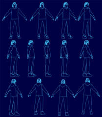 A man wearing glasses is depicted in multiple silhouettes against a blue background, demonstrating proper face mask usage. The clean contour outlines highlight different poses for clear visual.