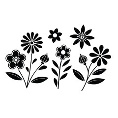 A monochrome image of stylized flowers with petals and leaves design
