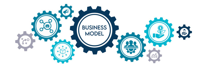 Business model concept - thin line two-tone icon vector illustration