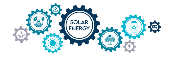 Solar energy line icons set. Minimalist solar power vector illustration. Modern thin outline style of sun power and renewable electric energy icons.