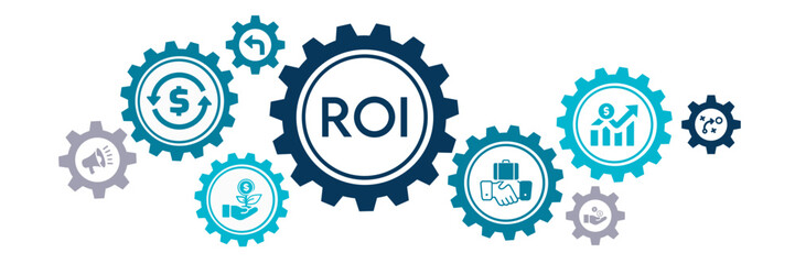 Roi banner web icon illustration concept with icon of return, interest tield, cost of investment, dividend, sales, capital, investment icon live stroke and easy to edit 