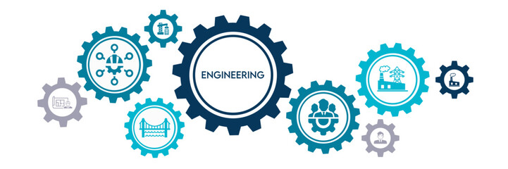 Engineering banner web icon vector illustration concept with icon of electronics, mechanic, design, planning, automation and it engineering