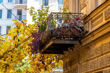 Old Tbilisi with its characteristic ornate balconies. Colorful autumn in Tbilisi