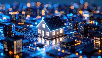 Futuristic smart home technology concept in a city, connected living