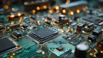 Close-up circuit board with processor