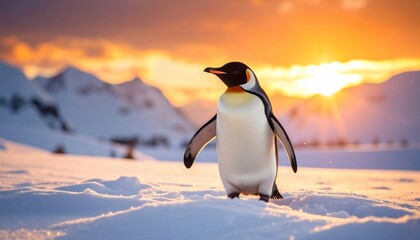 Fototapeta premium Majestic Emperor Penguin at Sunset in Antarctica