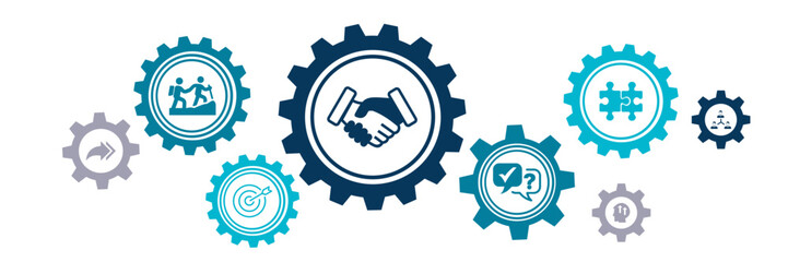 Onboarding vector illustration. Concept with icons on integrating new hire, welcome culture in company, employee satisfaction, talent retention, workforce training, job orientation & introduction.