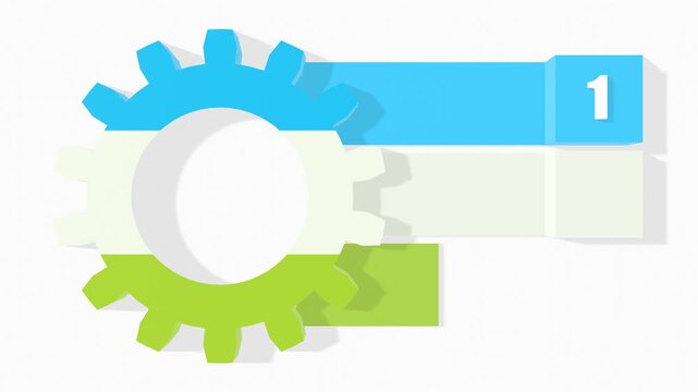 3D gear model with three features or option of project to select. Minimal infographic animation for business information visualization.