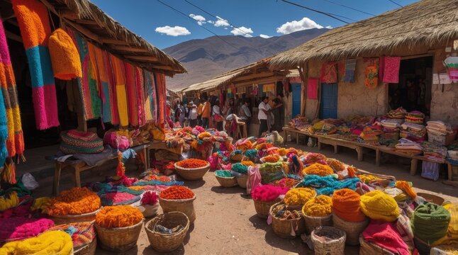 Colorful Market Stall at Virgen de Urkupi&ntilde;a Festival in Bolivia
