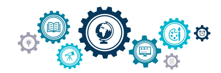 education icon concept: school / college / studying interconnected symbols - vector illustration