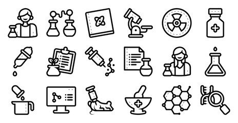 Laboratoy icon set related to lab, science, research, medicine, chemistry, test, and others. vector illustration with line and outline style