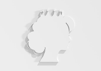 Profile view silhouette of a princess or queen. Cute girl portrait. Fashion branding emblem. 3D render