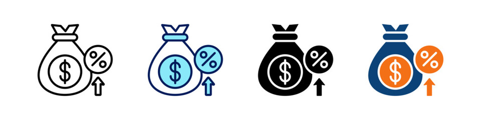 Interest Rate All In One Icon Multi Styles Vector Set