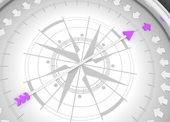 Direction individuality and independent thinking concept as a group of directional arrow with one individual pointing in the opposite way as a business icon for innovative solution. Compass. 3D render