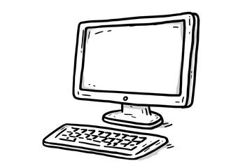 Handdrawn Outline Detailed Computer and Keyboard Device Line Art. Ai Generated Images
