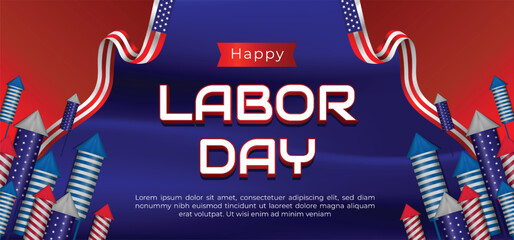 Happy Labor Day Banner with America flag