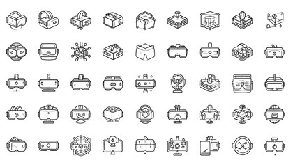 Collection of isometric VR headset and technology icons