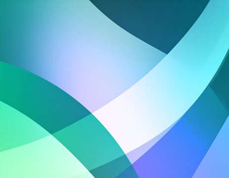 Abstract image with overlapping, translucent teal, blue, and green curves on a white background