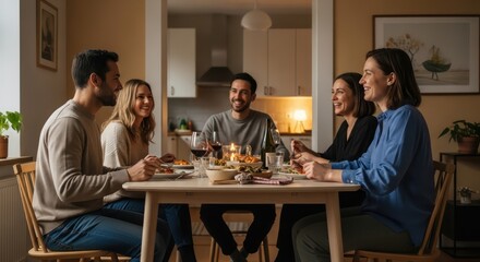 Friends dining together at home enjoying a meal