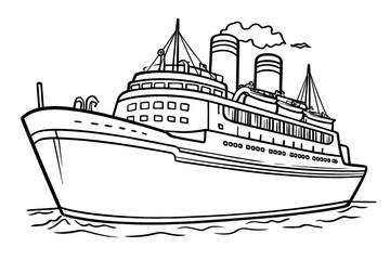 Obraz premium Line Art Detailed Cruise Ship Illustration Transportation Sea Vessel Drawing. Ai Generated Images