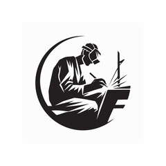 Welder in black and white silhouette