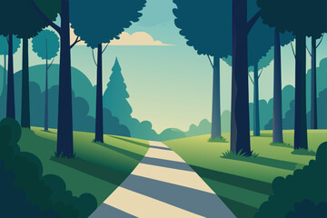 Serene forest path bathed in soft sunlight