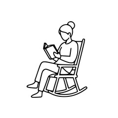 Outline drawing of woman sitting on chair and reading a book calmly