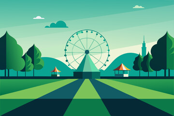 Flat design ferris wheel amusement park scene